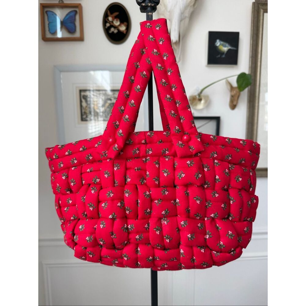 Handmade Artisan Crafted Quilted Basketweave Satchel Hand Bag Purse Red